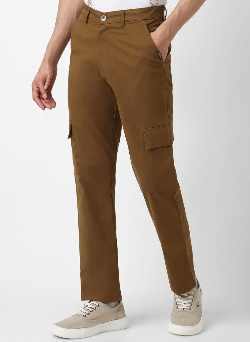 Urbano Fashion  Urbano Fashion Men's Brown Regular Fit Solid Cargo Chino Pant with 6 Pockets Stretchable for Men | Best Price UAE